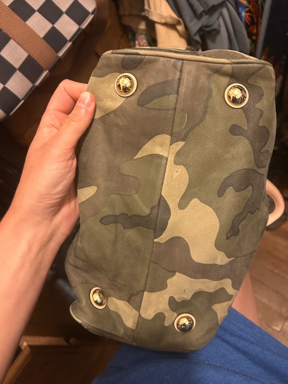 Michael Kors Green Camo Satchel and Wristlet with Pale Pink Trim - Picture 11 of 11